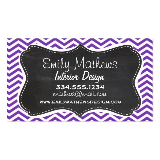 Grape Purple Chevron Stripes; Chalkboard look Business Cards (front side)