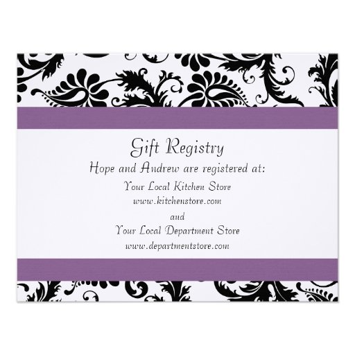 Grape Trim Black Damask Gift Registry Wedding Announcement