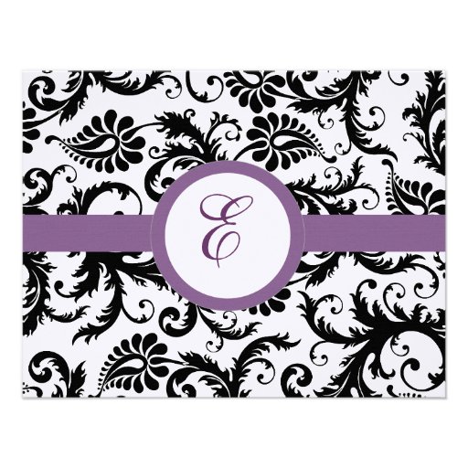 Grape Trim Black Damask Gift Registry Wedding Announcement