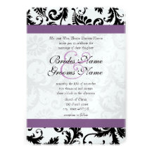 Grape Trim Black Damask Swirls Wedding Invitation