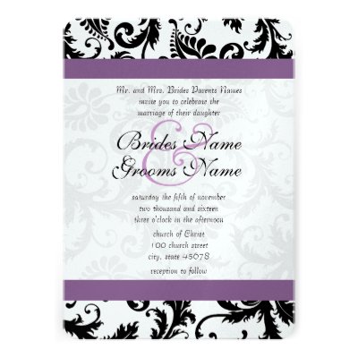 Grape Trim Black Damask Swirls Wedding Invitation