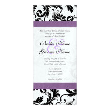Grape Trim Black Damask Swirls Wedding Invitation