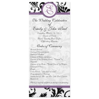 Grape Trim Black Damask Swirls Wedding Program invitation