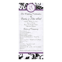Grape Trim Black Damask Swirls Wedding Program Custom Announcement