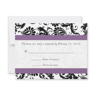 Grape Trim Black Damask Swirls Wedding Response invitation