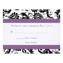 Grape Trim Black Damask Swirls Wedding Response Custom Invites