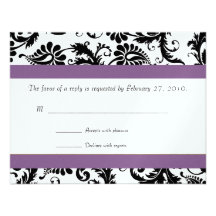 Grape Trim Black Damask Swirls Wedding Response Invitations