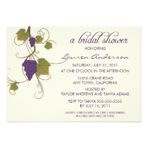 Grape Vine Bridal Shower Custom Invitations