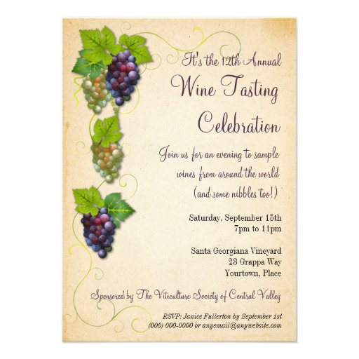 Grapevine Wine Tasting Party Invitation 4.5" X 6.25" Invitation Card