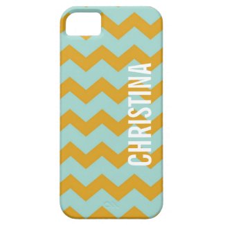 Graphic chevron pattern yellow teal your name iPhone 5 covers
