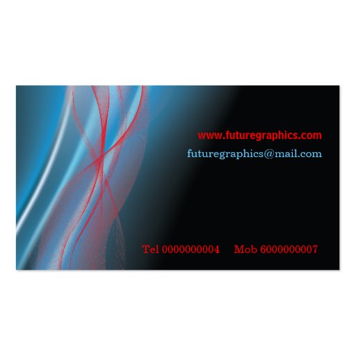 Graphic designer business card blue red wave (back side)