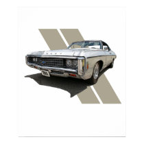 Graphic illustration of a silver 1969 Chevrolet posters