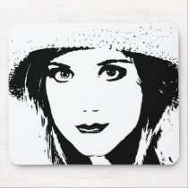 Graphic image of pretty woman in staw hat mousepads by jeffwqc Graphic image of pretty woman in staw hat mousepads
