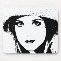Graphic image of pretty woman in staw hat mouse mats