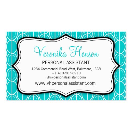 Graphic ovals aqua, black & white business card (front side)