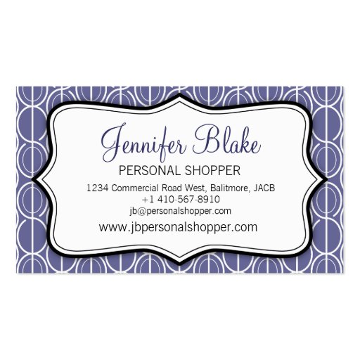 Graphic ovals purple black & white business card (front side)