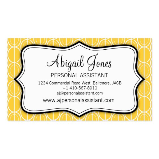 Graphic ovals yellow, black & white business card