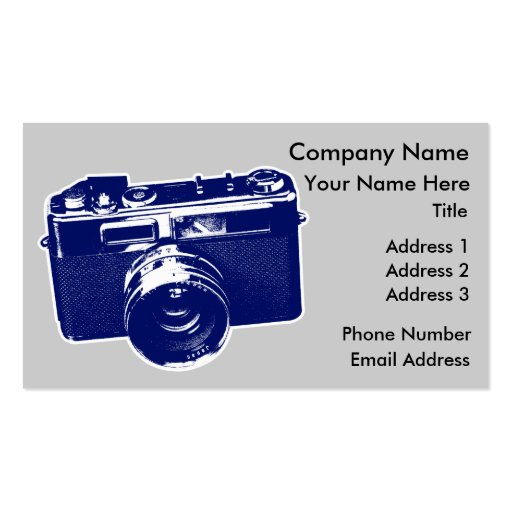 Graphic Retro Camera Design in Blue Business Card Templates (front side)