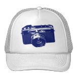 Graphic Retro Camera Design in Blue Mesh Hats
