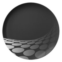 Graphic Silver Discs on Black Dinner Plate