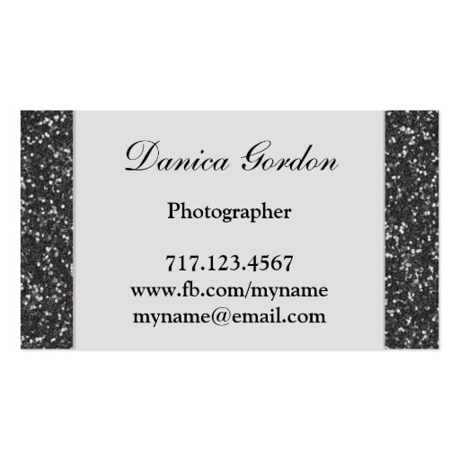 Graphite Glitter Photographer Business Cards (back side)