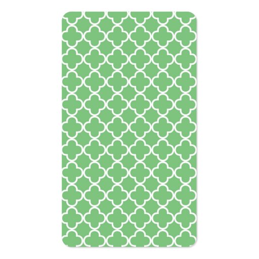 Grass Green Moroccan Quatrefoil Pattern Business Card (back side)