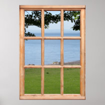 Grass, Leaves and Sea View from a Window Poster