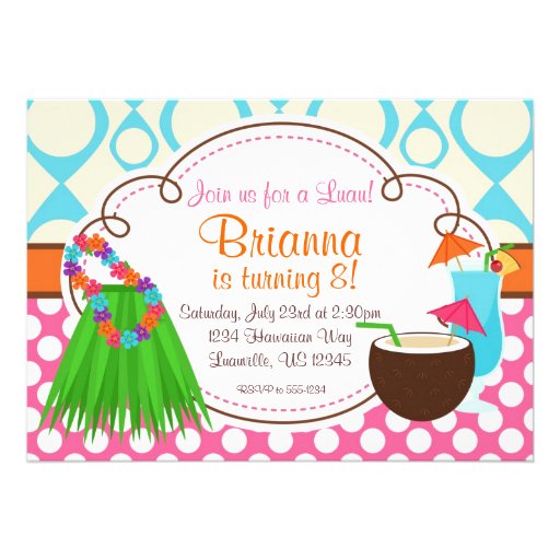 Grass Skirt and Coconut Drink, Luau Birthday Party Card