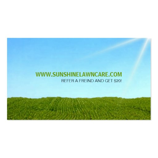 Grassland, Blue Sky and Sunshine Lawn Care Business Cards (back side)