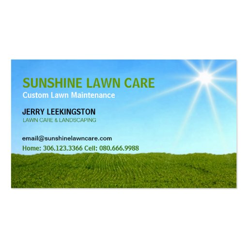 Grassland, Blue Sky and Sunshine Lawn Care Business Cards (front side)