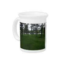 Grassy ground with trees and water drink pitchers