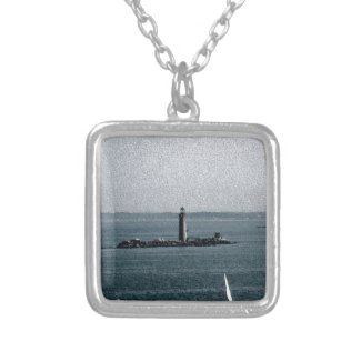 Graves Light in Boston Harbor Square Pendant Necklace