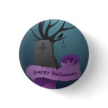 gravestone with purple banner button
