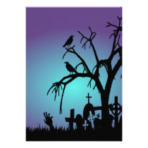 Graveyard Halloween Party Invitation - purple