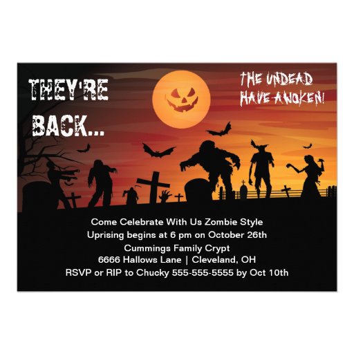 Graveyard Zombie Halloween Party Invitation