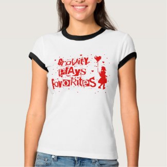 gravity plays favorites. girl with heart balloon. shirt
