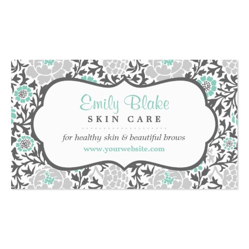 Gray and Aqua Floral Damask Appointment Business Card Templates (front side)