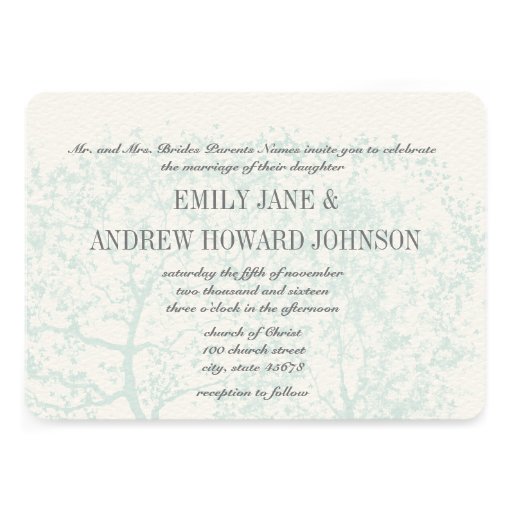 Gray and Aqua Tree Weddings Personalized Invite
