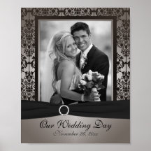 Gray and Black Damask Photo Frame Insert Print