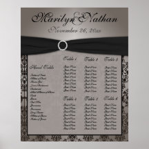 Gray and Black Damask Reception Seating Chart Poster