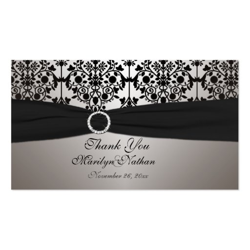 Gray and Black Damask Wedding Favor Tag Business Cards (front side)