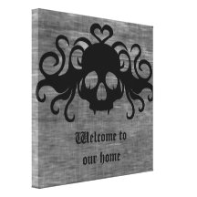 Gray and black goth fanged vampire skull gallery wrap canvas