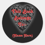 Gray and Black Heart. Patterned Heart Design. Round Sticker
