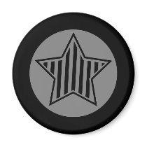 Gray and Black Star Round Magnet by polychromaticdesign Gray and Black Star Round Magnet