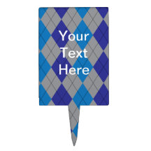 Gray and Blue Argyle Customizable Cake Pick