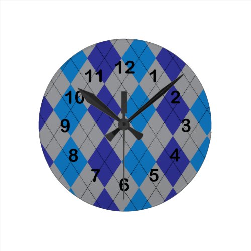 Gray and Blue Argyle Wall Clock