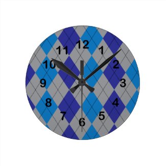 Gray and Blue Argyle Wall Clock