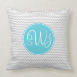 Gray and Blue Chevron Pillow