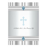 Gray and Blue Cross Boys Christening Announcements