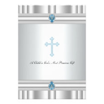 Gray and Blue Cross Boys Christening invitations